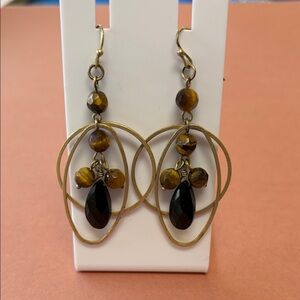 Elegant Brass and Tiger Eye Dangle Earrings